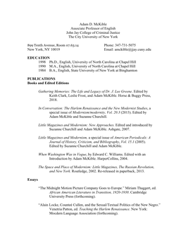 Adam D. Mckible Associate Professor of English John Jay College of Criminal Justice the City University of New York Phone