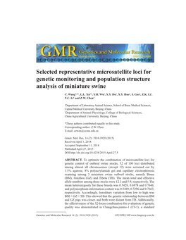 Selected Representative Microsatellite Loci for Genetic Monitoring and Population Structure Analysis of Miniature Swine