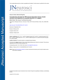 Cannabinoids Stimulate the TRP-Channel Dependent Release of Both Serotonin and Dopamine to Modulate Behavior in C. Elegans
