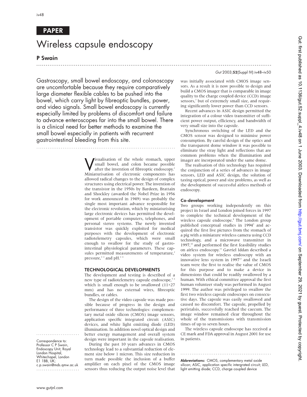 Wireless Capsule Endoscopy P Swain