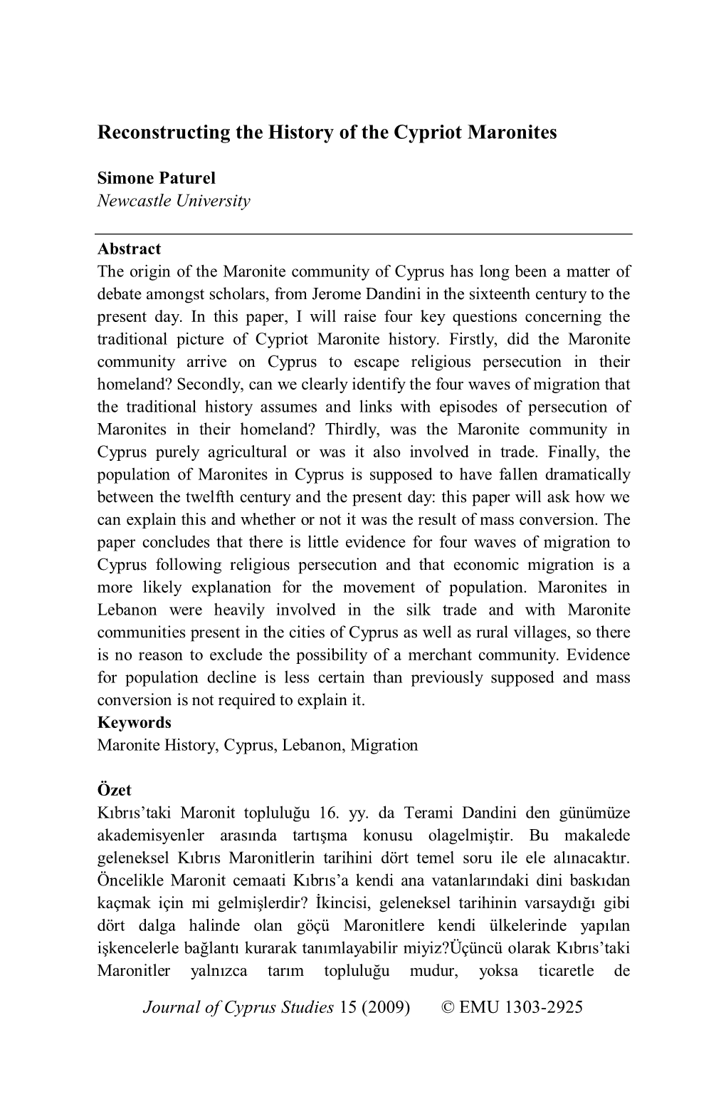 Reconstructing the History of the Cypriot Maronites