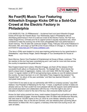 No Fear(R) Music Tour Featuring Killswitch Engage Kicks Off to a Sold-Out Crowd at the Electric Factory in Philadelphia