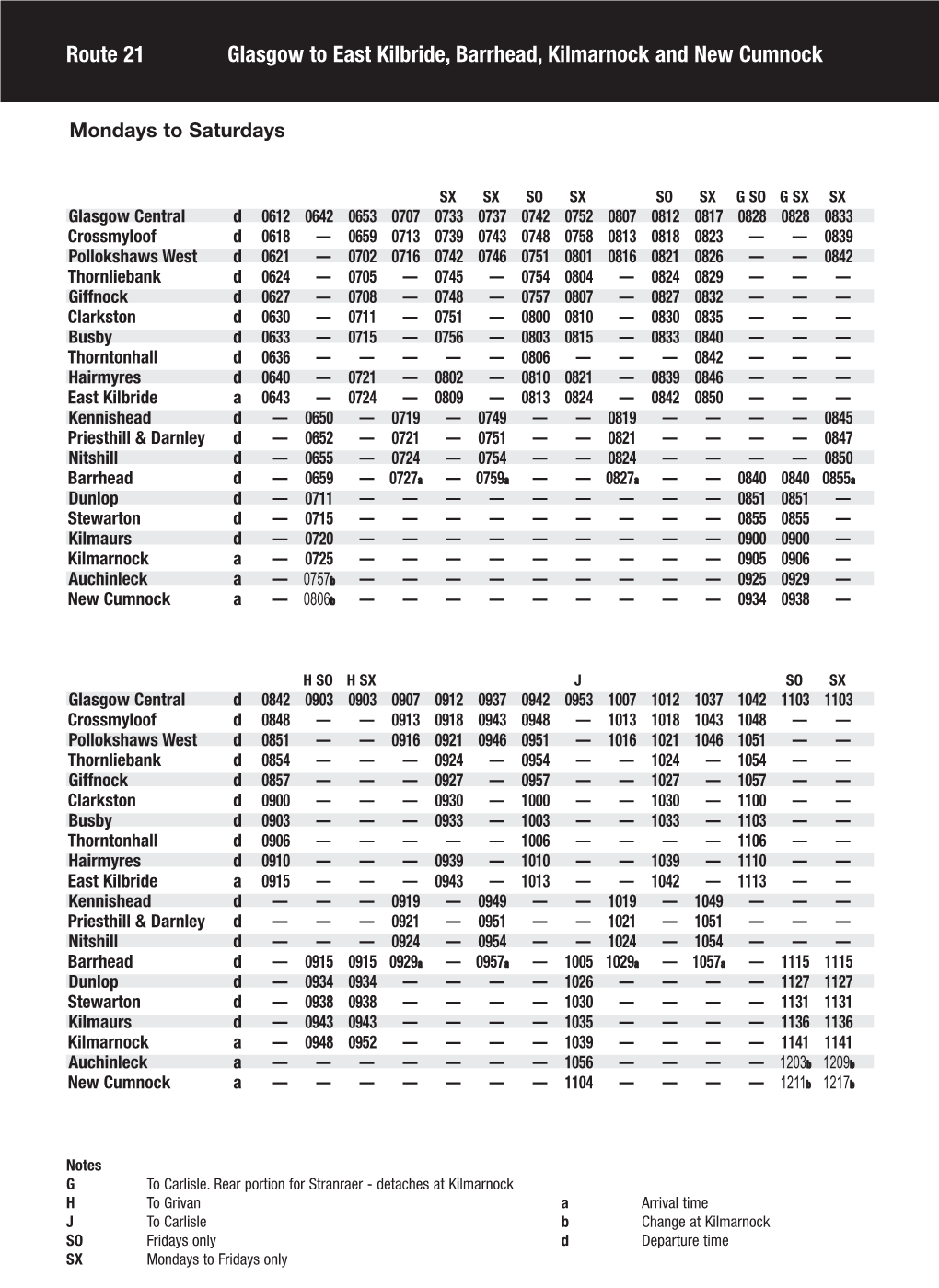 Route 21 Glasgow to East Kilbride, Barrhead, Kilmarnock and New Cumnock