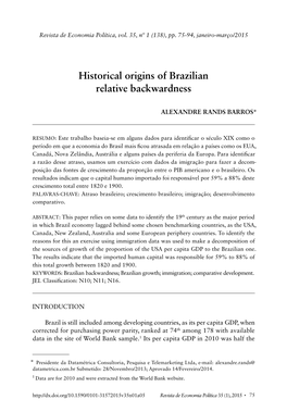 Historical Origins of Brazilian Relative Backwardness