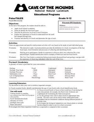 Cave of the Mounds – National Natural Landmark Paleotales Grade 9-12 Fossil Mini-Course Glossary of Terms