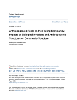 Anthropogenic Effects on the Fouling Community: Impacts of Biological Invasions and Anthropogenic Structures on Community Structure