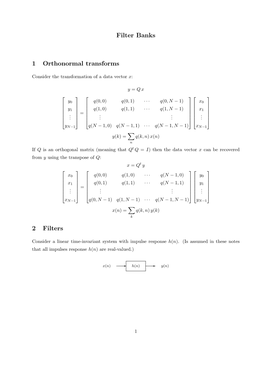 Filter Banks 1 Orthonormal Transforms 2 Filters