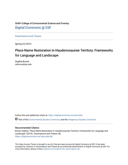 Place Name Restoration in Haudenosaunee Territory: Frameworks for Language and Landscape