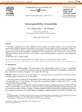 Unrecognizability of Manifolds