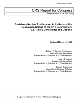Pakistan's Nuclear Proliferation Activities and The