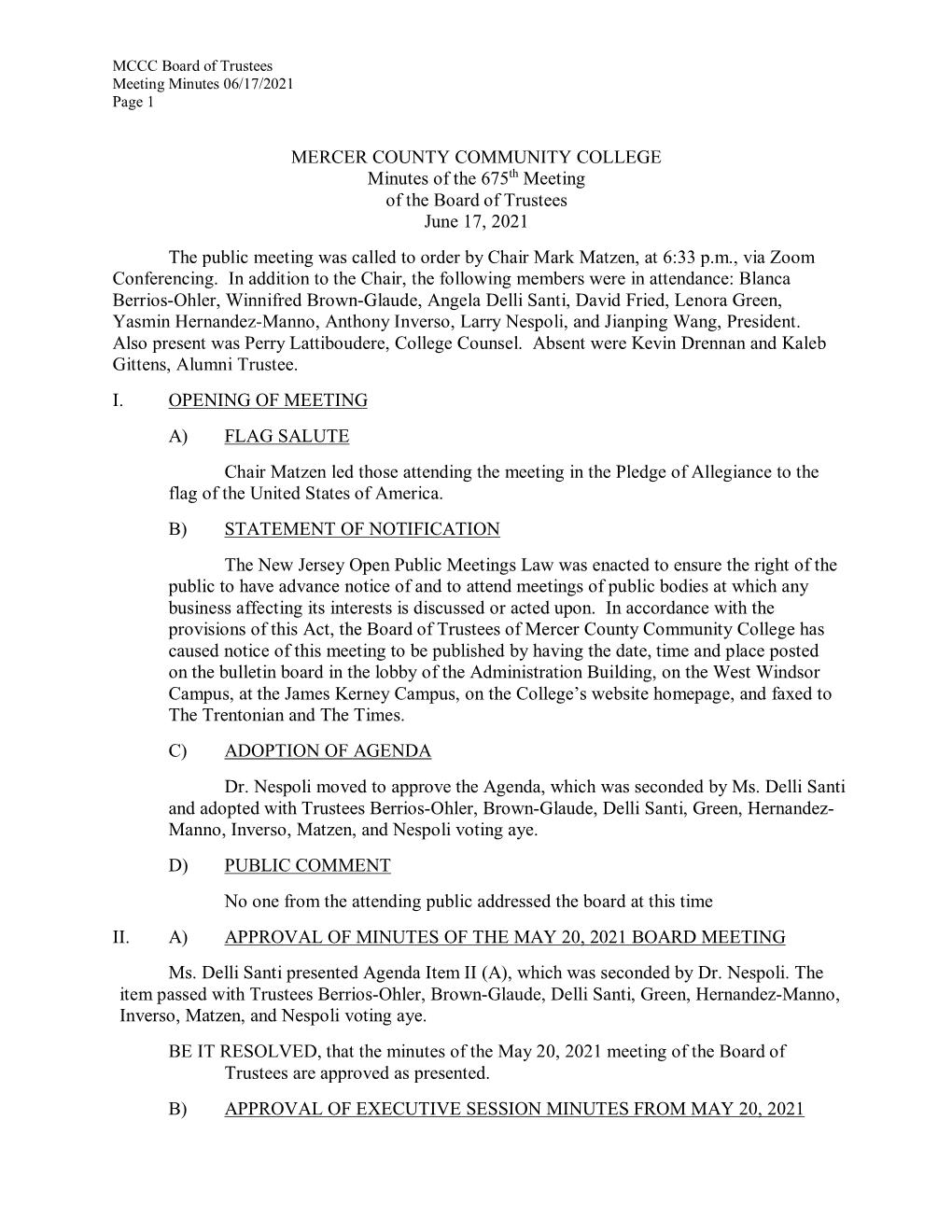 Meeting Minutes 06/17/2021 Page 1