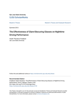 The Effectiveness of Glare-Obscuring Glasses on Nighttime Driving Performance