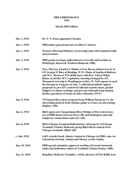 PRR CHRONOLOGY 1910 March 2005 Edition Jan. 1, 1910 Dr. F. N