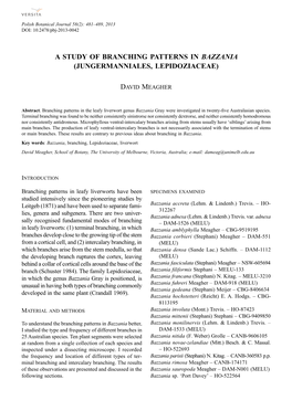 A Study of Branching Patterns in Bazzania (Jungermanniales, Lepidoziaceae)