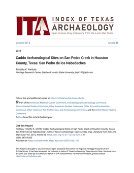 Caddo Archaeological Sites on San Pedro Creek in Houston County, Texas: San Pedro De Los Nabedaches