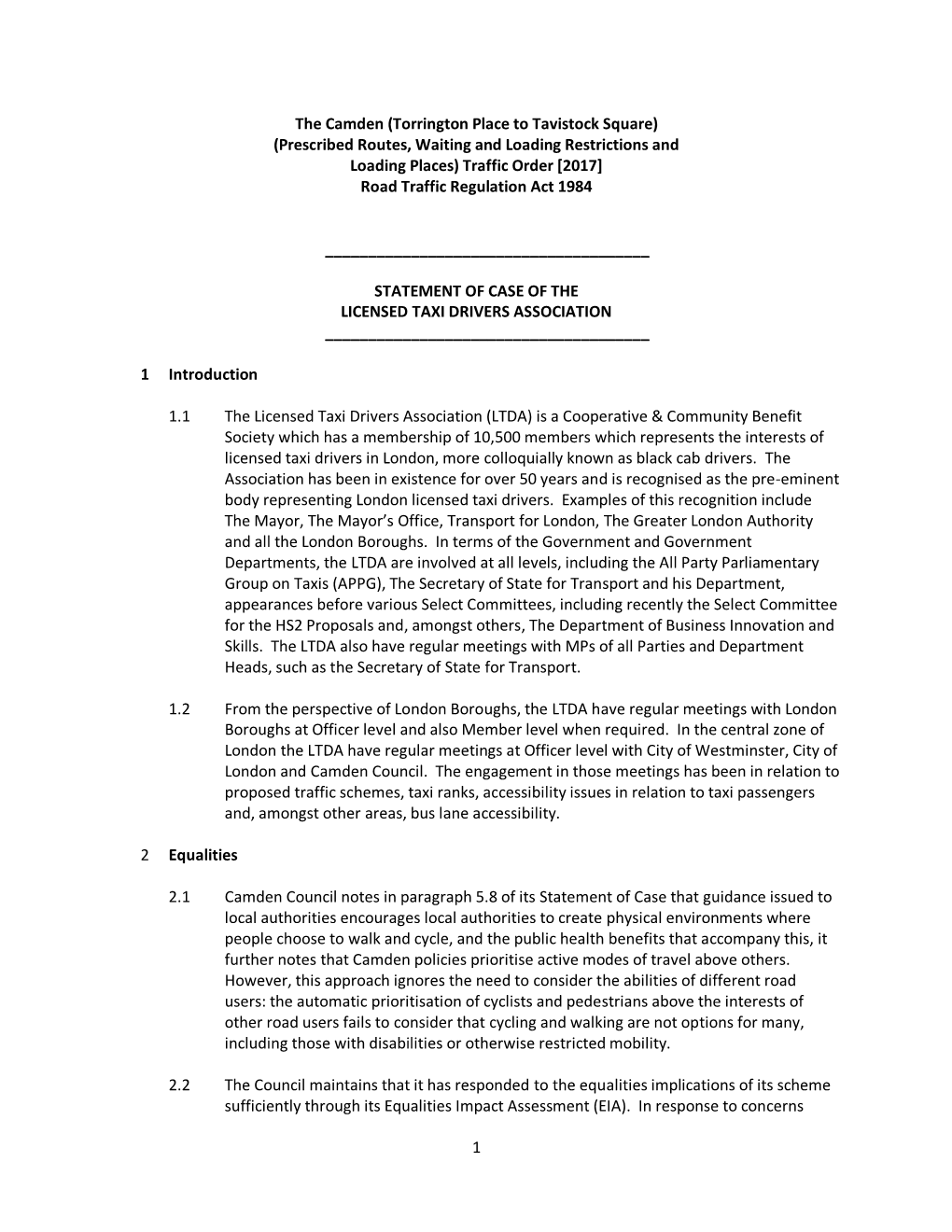 Torrington Place to Tavistock Square) (Prescribed Routes, Waiting and Loading Restrictions and Loading Places) Traffic Order [2017] Road Traffic Regulation Act 1984