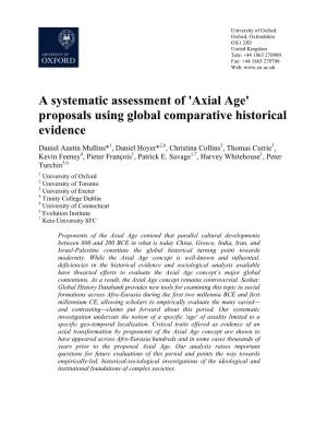 Axial Age' Proposals Using Global Comparative Historical Evidence