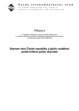 Seznam Obcí České Republiky a Jejich Rozdělení Podle Kritéria Počtu Obyvatel