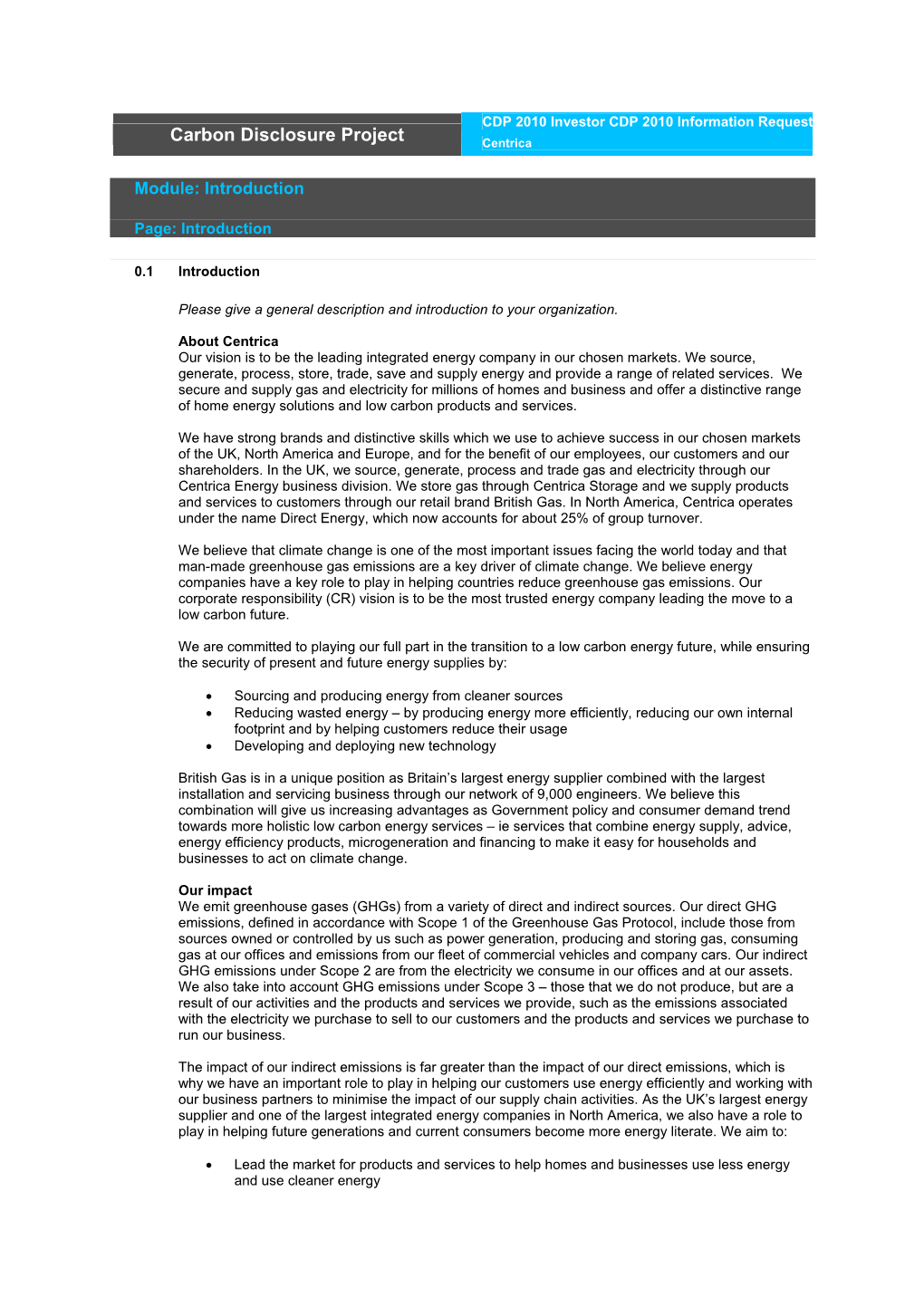 Carbon Disclosure Project Centrica