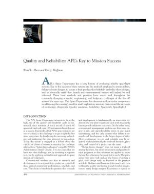 Quality and Reliability: APL's Key to Mission Success