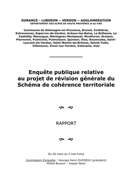 Enquête Publique Relative Au Projet De Révision Générale Du Schéma De Cohérence Territoriale