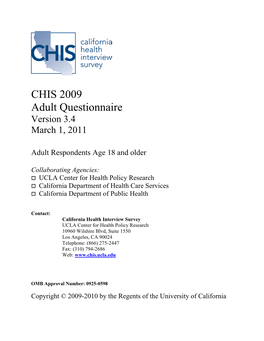 CHIS 2009 Adult Questionnaire Version 3.4 March 1, 2011