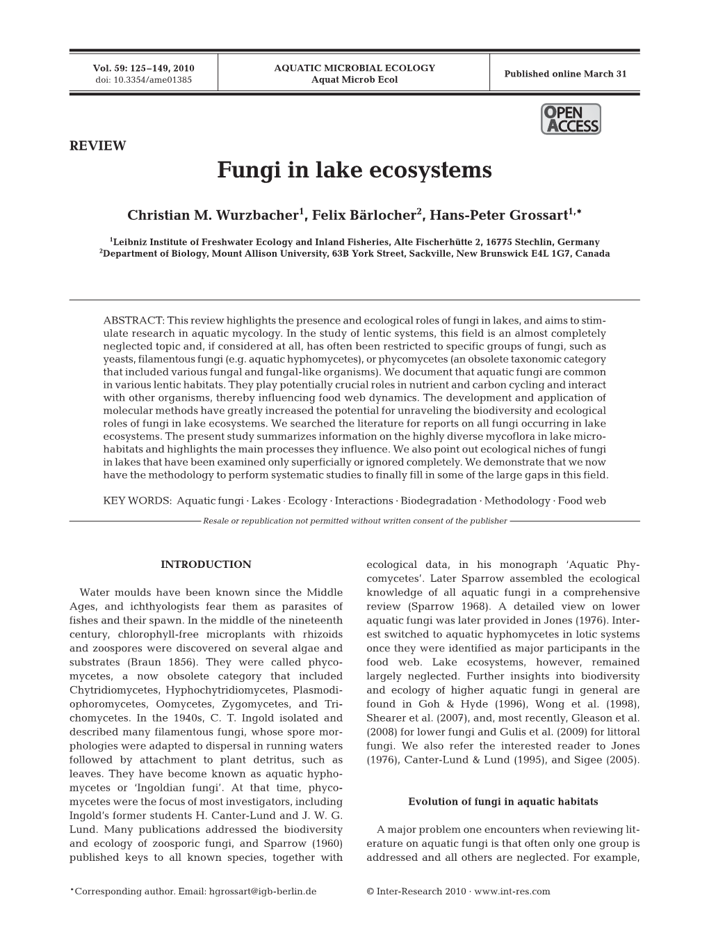 Fungi in Lake Ecosystems