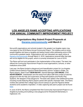 Los Angeles Rams Accepting Applications for Annual Community Improvement Project