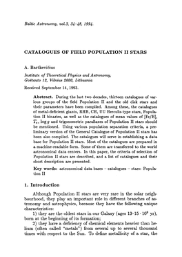 Catalogues of Field Population Ii Stars