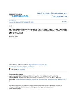 Mercenary Activity: United States Neutrality Laws and Enforcement