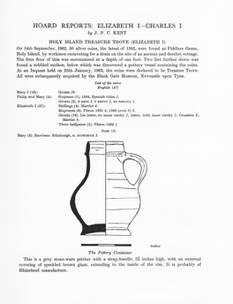 HOARD REPORTS: ELIZABETH I—CHARLES I Inches the Pottery