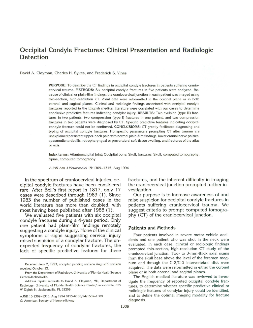 Occipital Condyle Fractures: Clinical Presentation and Radiologic Detection