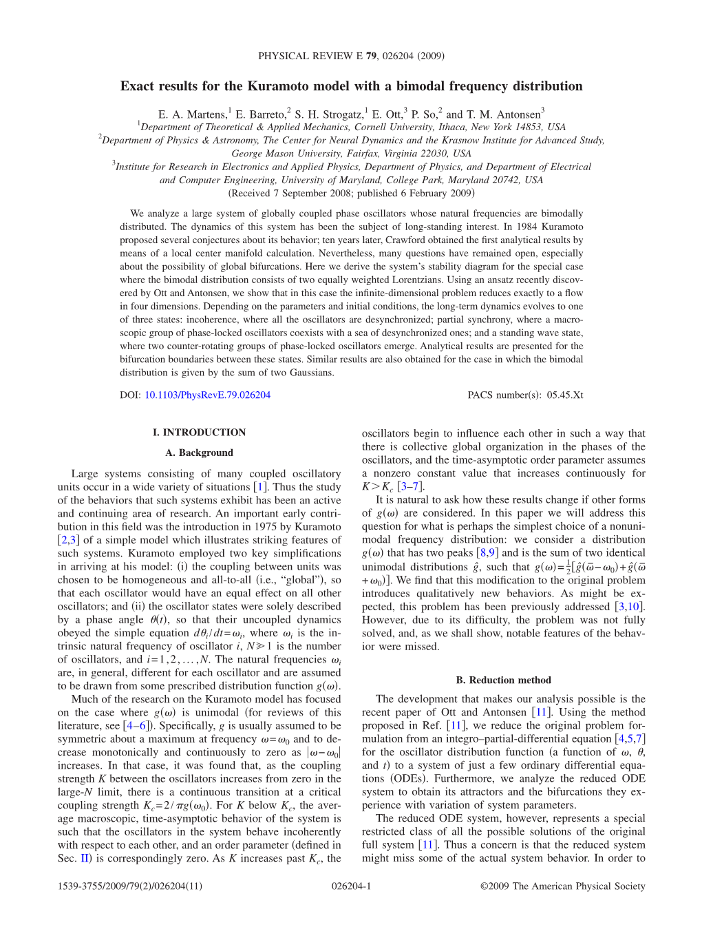 Exact Results for the Kuramoto Model with a Bimodal Frequency Distribution