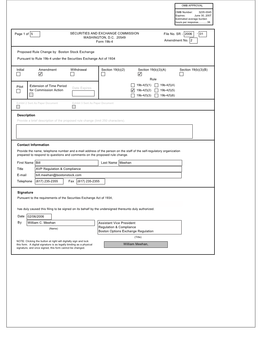 Form 19B-4 Amendment No