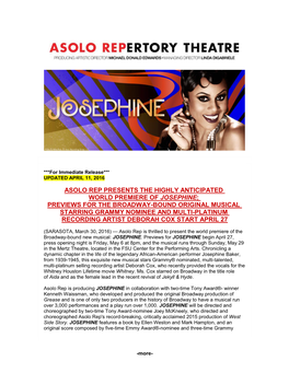 4/11/16 World Premiere of JOSEPHINE