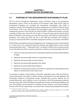 Chapter 1 Administrative Information 1.1 Purpose of the Groundwater