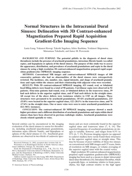 Normal Structures in the Intracranial Dural Sinuses: Delineation with 3D Contrast-Enhanced Magnetization Prepared Rapid Acquisition Gradient-Echo Imaging Sequence