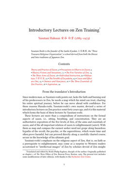 Introductory Lectures on Zen Training*