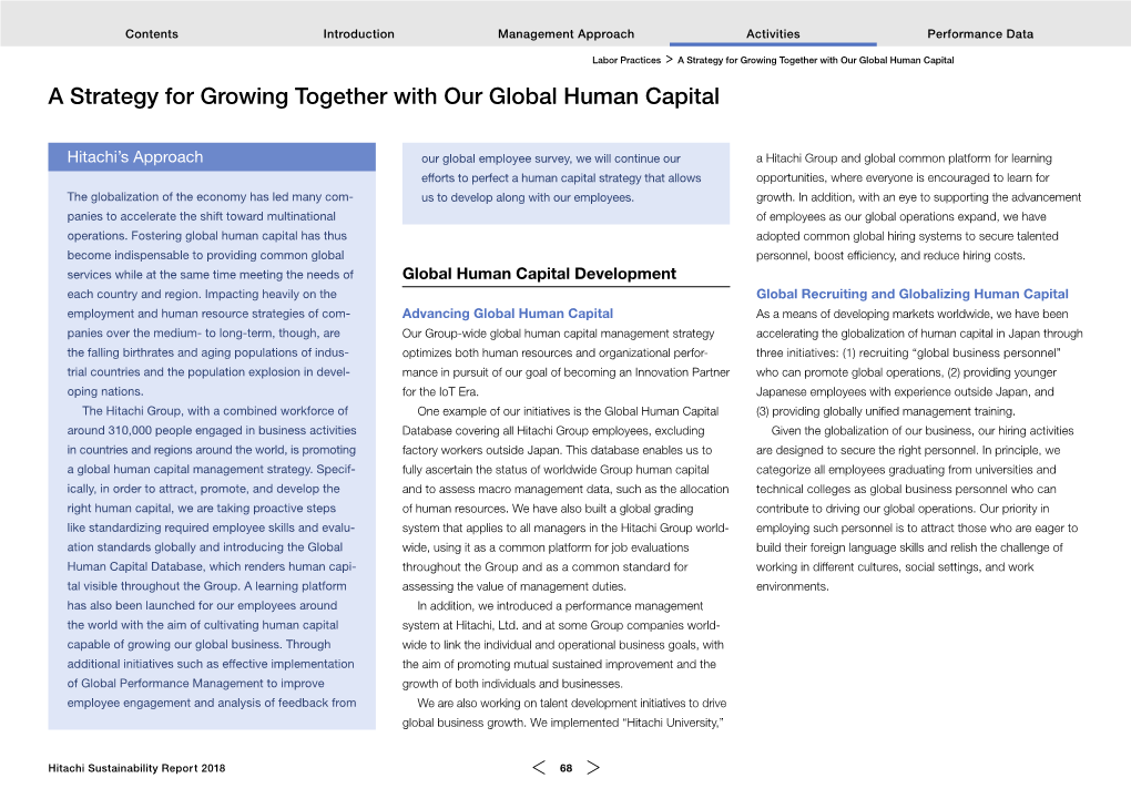 A Strategy for Growing Together with Our Global Human Capital a Strategy for Growing Together with Our Global Human Capital