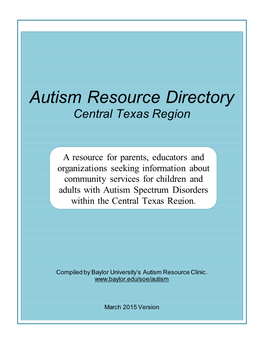 Autism Resource Directory Central Texas Region