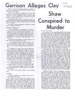 Garrison Alleges Clay Shaw Conspired to Murder
