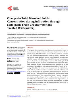 Changes in Total Dissolved Solids Concentration During Infiltration Through Soils (Rain, Fresh Groundwater and Treated Wastewater)