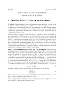 1 Postulate (QM4): Quantum Measurements