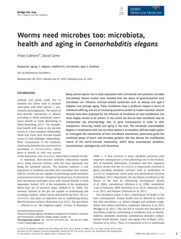 Worms Need Microbes Too: Microbiota, Health and Aging in Caenorhabditis Elegans