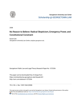 Radical Skepticism, Emergency Power, and Constitutional Constraint