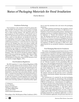 Status of Packaging Materials for Food Irradiation