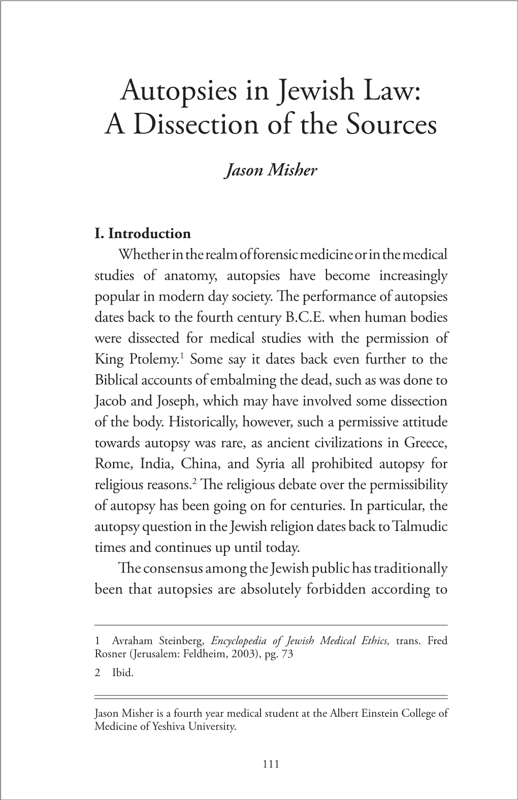 Autopsies in Jewish Law: a Dissection of the Sources