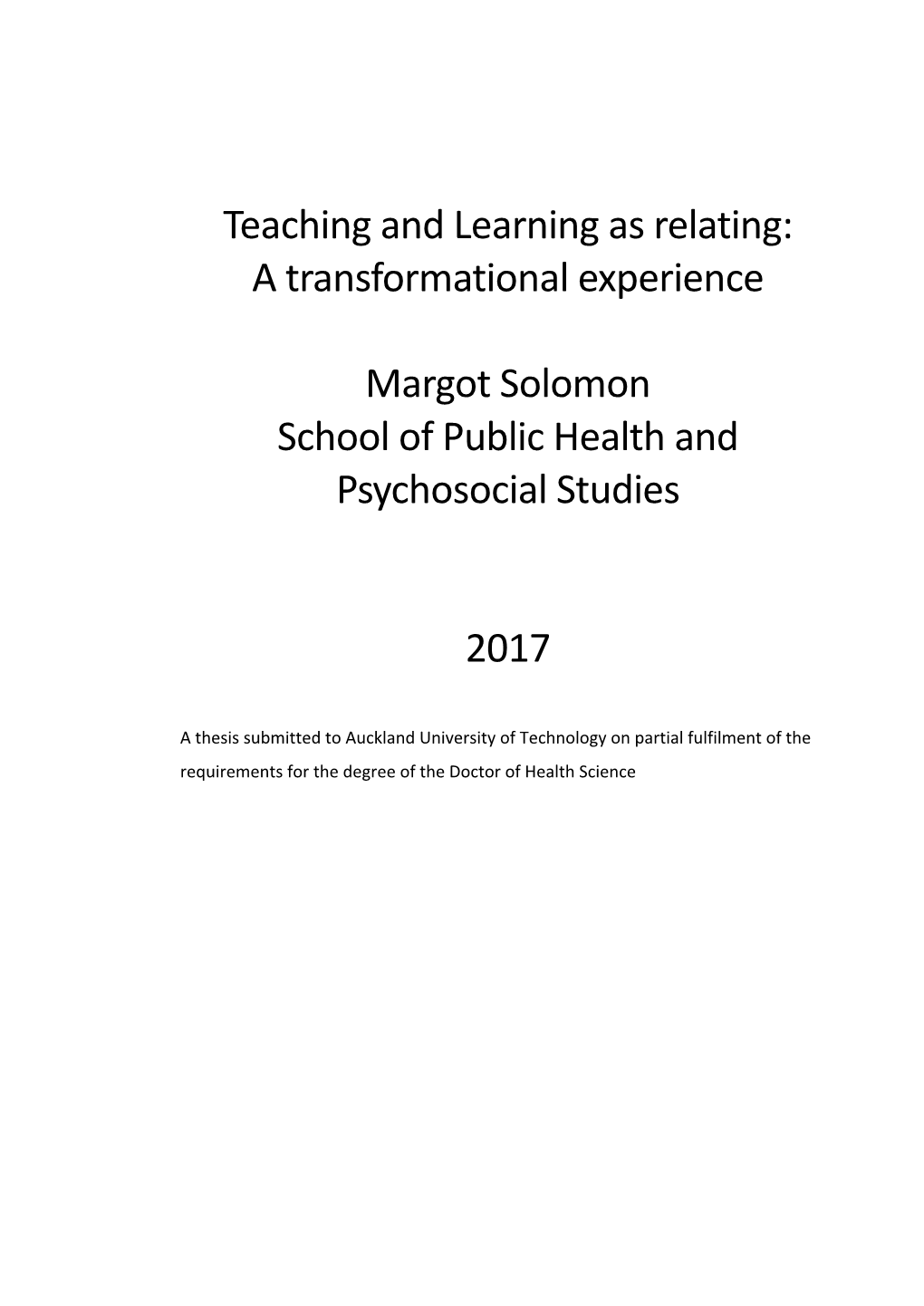Teaching and Learning As Relating Margotsolomon