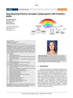 Ring Opening of Donor–Acceptor Cyclopropanes with N-Nucleo- Philes