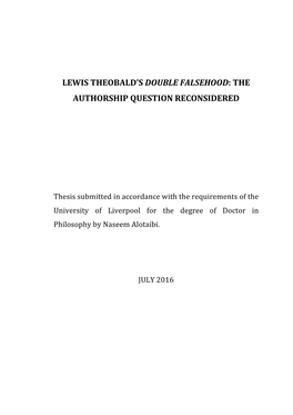 Lewis Theobald's Double Falsehood: the Authorship